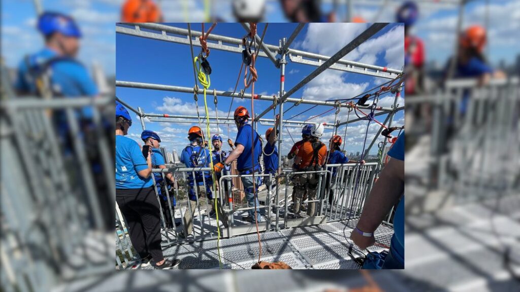 Rappelers getting ready for the rappel