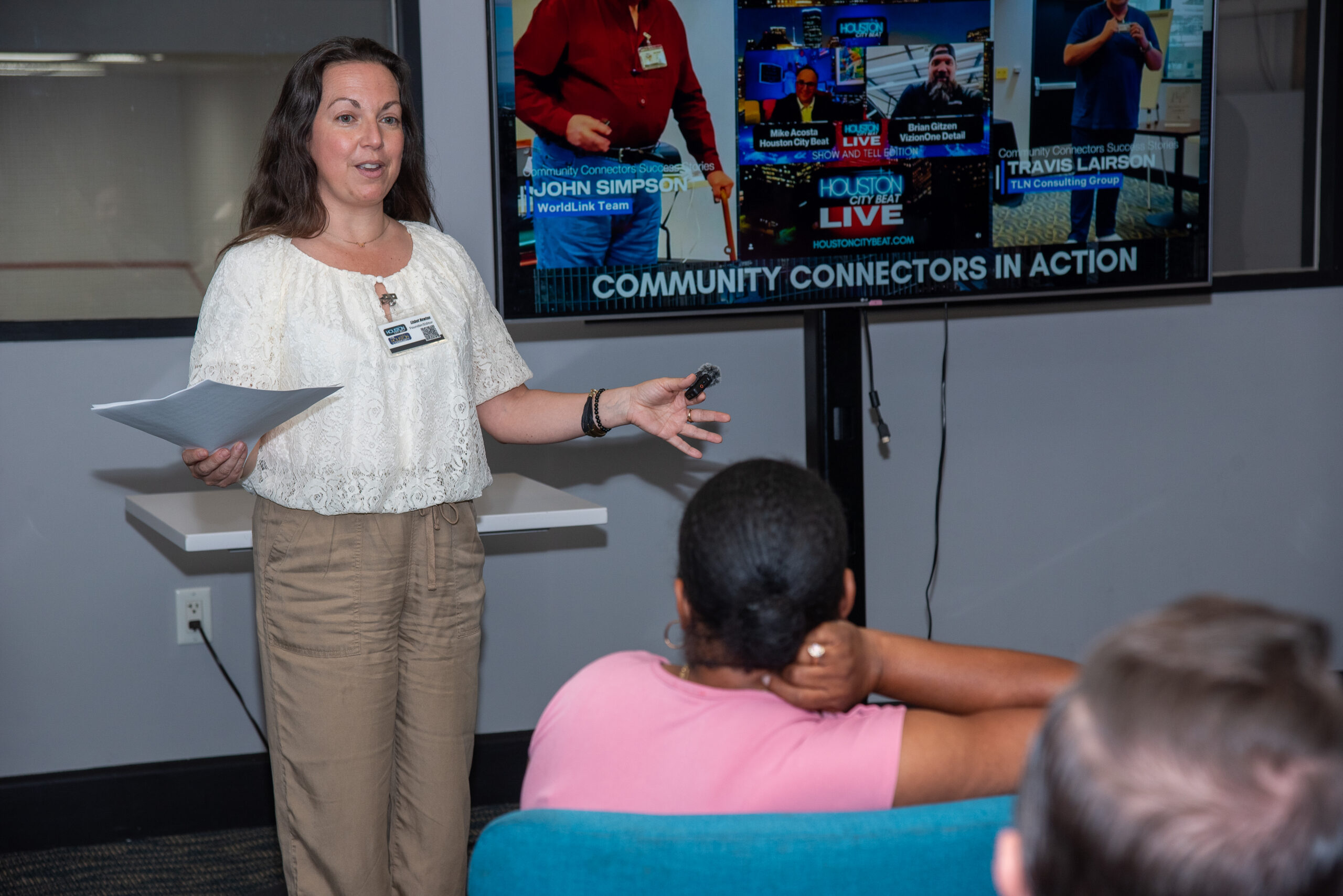 Lisbet Newton welcoming everyone to April's meeting