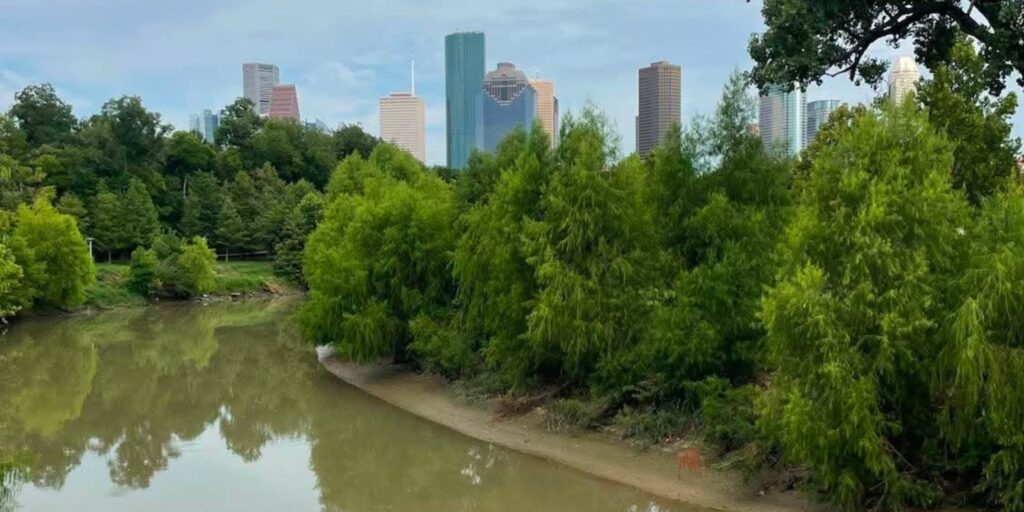 Downtown Houston viewed across Buffalo Bayou